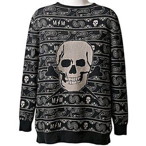 Metal Mulisha Black Gray Skull Bones Open Front Cardigan Size XL